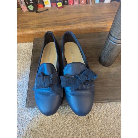 Vintage Mauro Leone Women’s EU 39 US 9 Blue Leather Bow Tie Flats Slip Ons - Picture 1 of 6